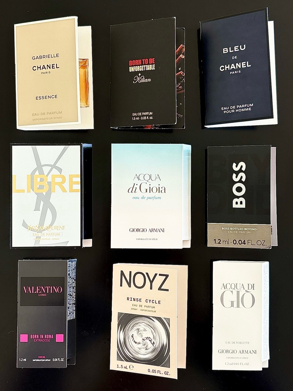 Fragrance Sample Discovery Set of 9 Different Scents